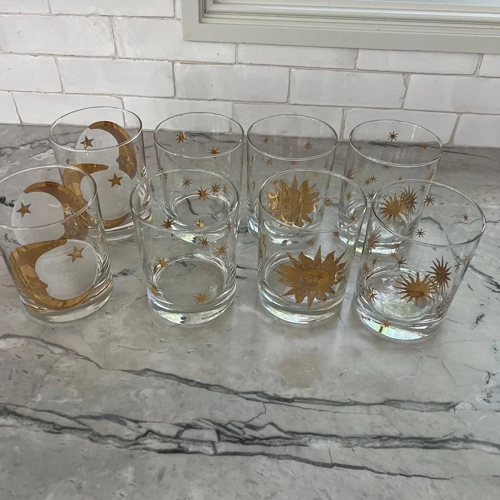 Set of 8 vintage Culver Celestial mid-century gold tumblers